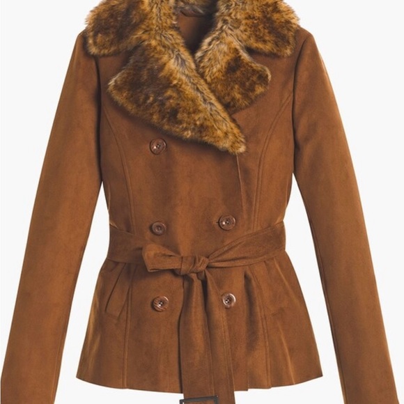 Chico’s 2 Faux Suede Faux Fur Collared Double-breasted jacket - Picture 5 of 8